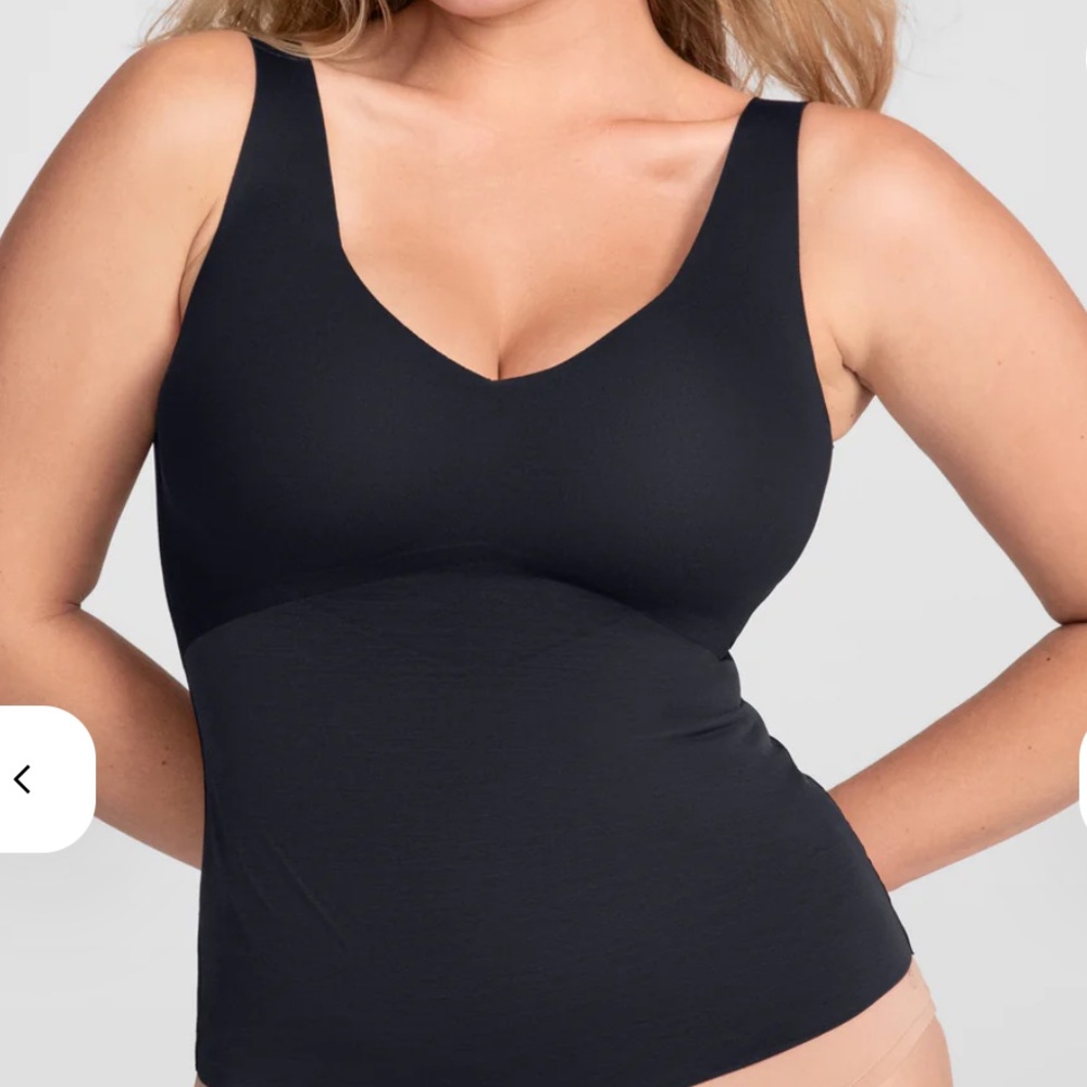 Honeylove Black Seamless Shaping Tank-Built in Bra Wide Straps, V-Neck, Size  3X